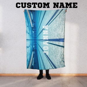 Personalized Swimming Blanket, Custom Name Swimmer, End of Year Spirit Wear for Swim Athlete, Mom, Dad Super Soft Fleece/Sherpa Throw SW1