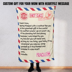 Para minha mãe mensagem sincera cobertor personalizado presente exclusivo de dia das mães para mãe de filha que está longe, longa distância, aniversário de mãe E4