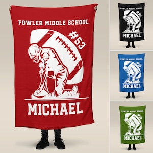 Personalized Football Blanket, Custom Name, Number, Color Sports Throw, End of Year Senior Gift Award, Spirit Wear Various Sizes S12