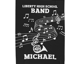 Custom Name Band Music Blanket, Marching Band, Personalized Name, Color, School, Instrument, Trumpet, Clarinet, Tuba, Violine and More  S23
