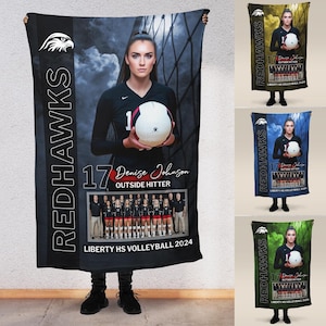 Volleyball  Team Blanket, Photo Blanket, Personalized Custom Name & Color, Booster Club Keepsake, Senior End of Year Gift Player Coach S13