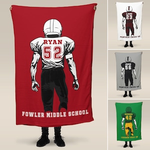 Personalized Football Stadium Blanket, Custom Name, Number, Color Sports Throw, End of Year Senior Gift Award, Spirit Wear Various Sizes