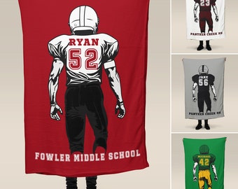Personalized Football Stadium Blanket, Custom Name, Number, Color Sports Throw, End of Year Senior Gift Award, Spirit Wear Various Sizes
