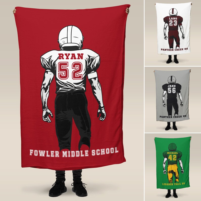 Personalized Football Stadium Blanket, Custom Name, Number, Color