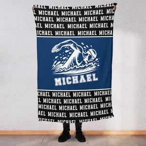 Custom Swim for Boys Personalized Team Blanket Repeating Name Swim Coach Senior Gift for Swim Team Swimmer Club Swimming Coaches SW5