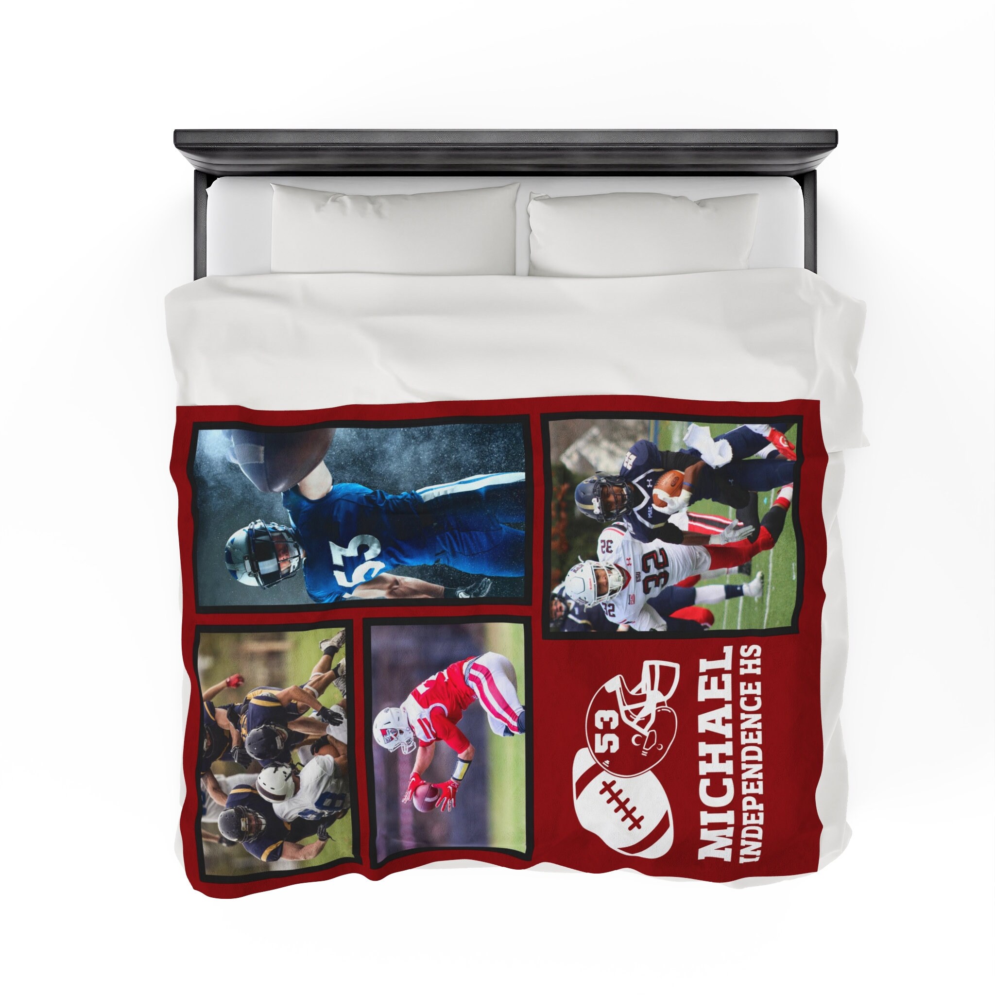 Custom Photo Football Stadium Blanket, Personalized Name, Number, Color Sports, End of Year Senior Gift Award, Spirit Wear, Memory S17