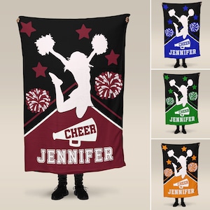 Custom Cheer Blanket, Personalized Name Color Cheer Pom Pom, End of Year Spirit Wear Gift, Multiple Size Option Sherpa, Fleece Squad  S8