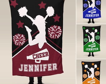 Custom Cheer Blanket, Personalized Name Color Cheer Pom Pom, End of Year Spirit Wear Gift, Multiple Size Option Sherpa, Fleece Squad  S8