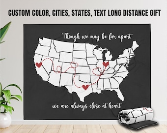 Long Distance Family Gift, Custom States Far Apart Blanket for Loved Ones Going Away Grandma | Mom | Friends | Boyfriend | Girlfriend F1