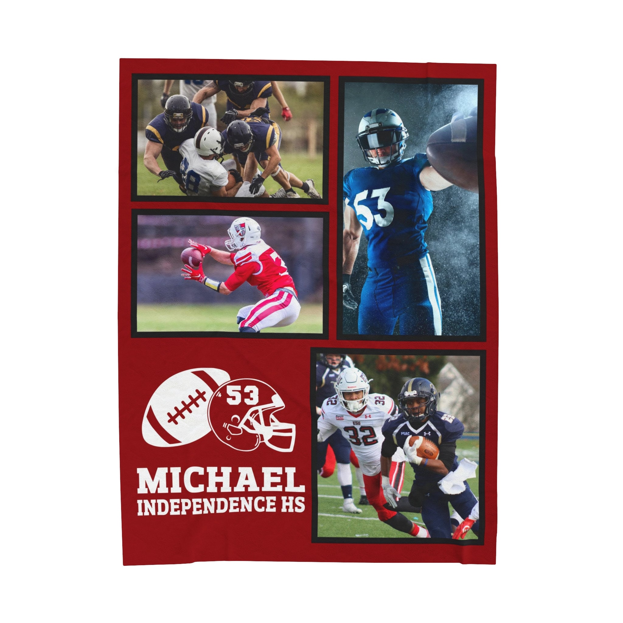 Custom Photo Football Stadium Blanket, Personalized Name, Number, Color Sports, End of Year Senior Gift Award, Spirit Wear, Memory S17