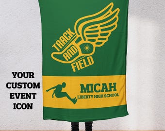 Running Track & Field Custom Blanket, Personalized Name, Senior Night, Relay, Hurdle, Long Jump, Pole Vault, Shot Put, Discus, Hammer T6