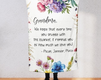 Manta personalizada con cita y mensaje de la abuela: Un regalo sincero de los niños para la abuela - Recuerdo del día de la madre Apodo y texto personalizados M2