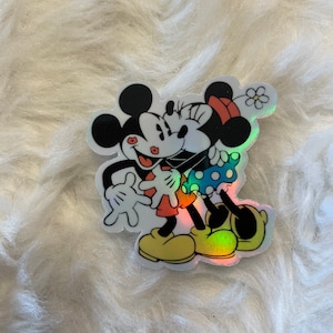 Mickey and Minnie kissing holographic waterproof sticker.  Disney.