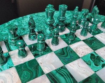 Large malachite round chess set