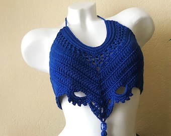 Patrón de top corto de crochet / Patrón de top corto azul para festival / Patrón de top de crochet / Patrón de top triangular / Patrón de crochet intermedio