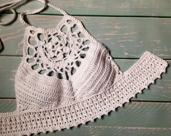 Halter Top Crochet Pattern | Crop Top Crochet Pattern | Flower Boho Crop Top Crochet Pattern PDF | How to Crochet White Crop Top Pattern