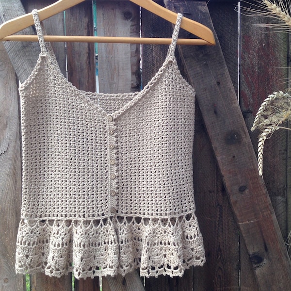 Summertime Vintage Crochet Top Pattern | Crochet Tank Top Pattern | Buttoned Sleeveless Top Crochet Pattern | Vintage Top Crochet Pattern