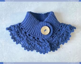 Royal Blue Buttoned Neck Warmer Crochet Pattern | Buttoned Crochet Neck Warmer Pattern | Buttoned Victorian Cowl Advanced Crochet Pattern