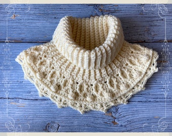 White Bethanie Crochet Neck Warmer Pattern | Victorian Neckwarmer Crochet Pattern | Crochet Pattern Women Cowls with Bobbles