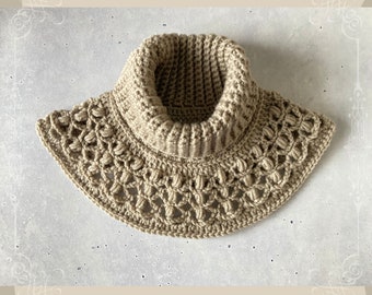 Janine Turtleneck Collar Pattern | Turtleneck Crochet Collar Pattern Women | Crochet Collar with Lace Pattern | One-skein Crochet Project