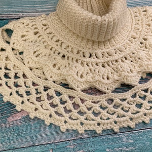 Crochet Cowl with the turtleneck featuring elegant lace