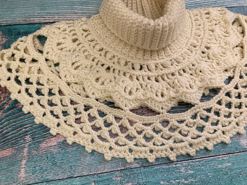 Crochet Cowl with the turtleneck featuring elegant lace
