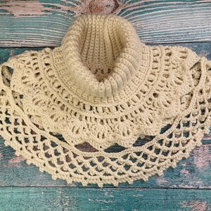 Crochet Cowl with the turtleneck featuring elegant lace