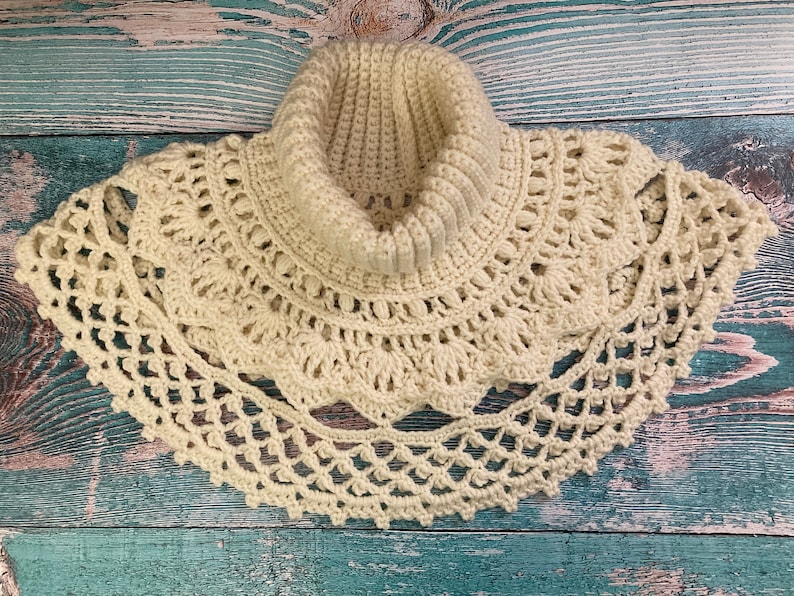 Crochet Cowl with the turtleneck featuring elegant lace