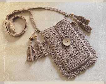 Cyntia Phone Bag Crochet Pattern | Crossbody Phone Bag Pattern | Small Travel Crossbody Bag in Bohemian Style | Crossbody Bag Pattern