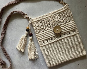 Small crossbody crochet lace bag with tassels