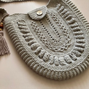 Reia Crochet Boho Bag Pattern, Large Capacity Crochet Purse Pattern in Grey