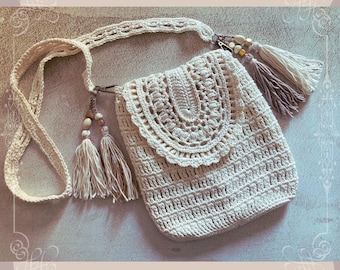 Lei Bag Crochet Pattern | Lacy Boho Crossbody Bag Pattern | Summer Crochet Bag Pattern for Essentials | Crossbody Boho Bag Crochet Pattern