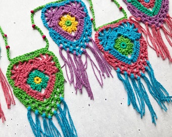 Colorful festive Bohemian Garland, rainbow wall decor, crocheted bohemian garland with fringe