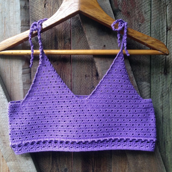 Violet Crochet Top Pattern Crop Top With Tied at Shoulders Straps Crop Top  Crochet Pattern How to Crochet Crop Top Beginner Tutorial 