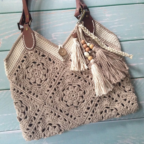Crochet Tote Bag Pattern | Tote Bag from Squares Crochet Pattern | Bohemian Bag Crochet Pattern
