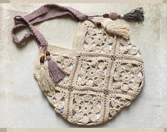 Classic Serenity Summer Tote Bag Crochet Pattern | Crochet Tote Bag Pattern in Bohemian Style | Granny Square Tote Bag Crochet Pattern