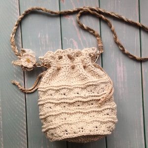 White Shell Boho Crochet Bag Pattern Summer Bucket Bag Boho Crochet Pattern How to Crochet Boho Bag Drawstring Crochet Pattern image 1