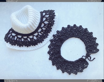 Victorian Noir Set: Crochet Ribbed Turtleneck Collar with 2 Black Lace Chokers with Ties | Victorian Style Crochet Collar Patterns