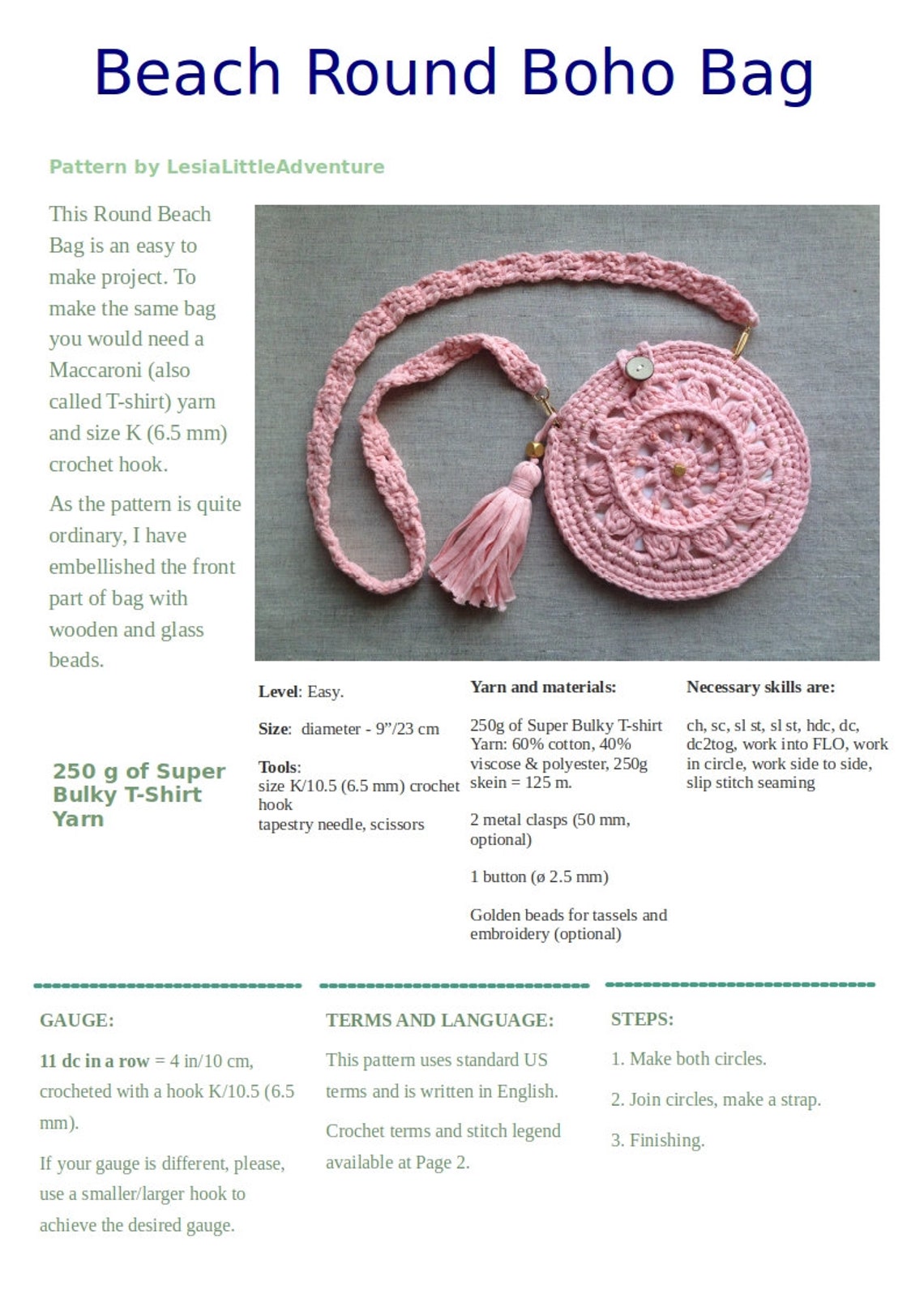 Beach Boho Round Bag Crochet Pattern Round Bag Boho Crochet Etsy