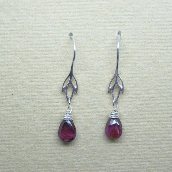Garnet Drop earrings ~ Sterling silver ~ Mothering Sunday gift, gift for her, ladies January birthday present