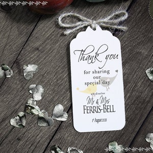 Special Day Personalised Thank You Wedding Favour Gift Tags Thank You for Sharing our Special Day Contemporary Lovebirds White Sm image 3