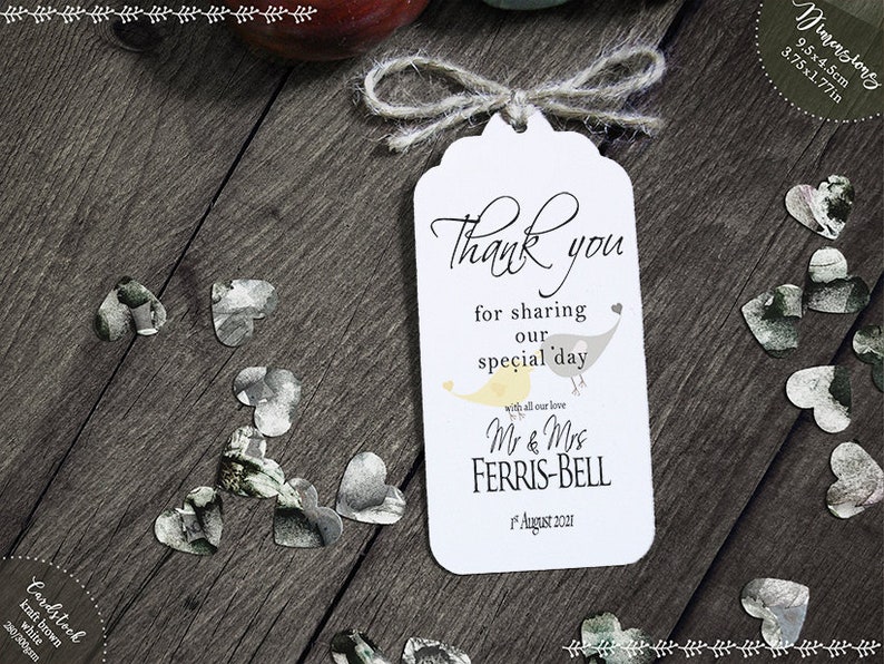 Special Day Personalised Thank You Wedding Favour Gift Tags Thank You for Sharing our Special Day Contemporary Lovebirds White Sm image 3