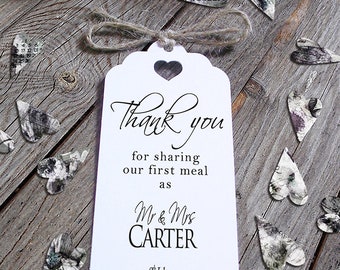 First Meal Thank You Personalised  Wedding Favour Napkin Card Tags - Contemporary Plain FMhPSm