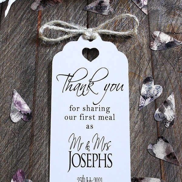 Thank You For Sharing Our First Meal Personalised Wedding Card Napkin Tie Plate Tags - Contemporary Plain Large