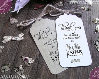 First Meal Personalised Thank You Wedding Favours Napkin Card Tags - Contemporary Plain
