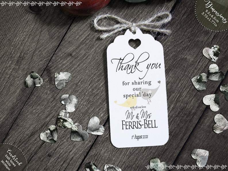 Special Day Personalised Thank You Wedding Favour Gift Tags Thank You for Sharing our Special Day Contemporary Lovebirds White Sm image 2