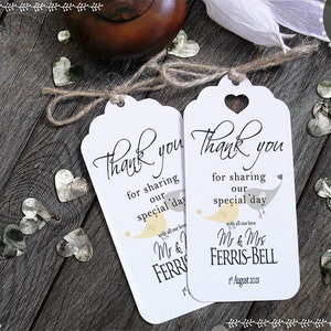 Special Day - Personalised Thank You Wedding Favour Gift Tags - Thank You for Sharing our Special Day - Contemporary Lovebirds White Sm