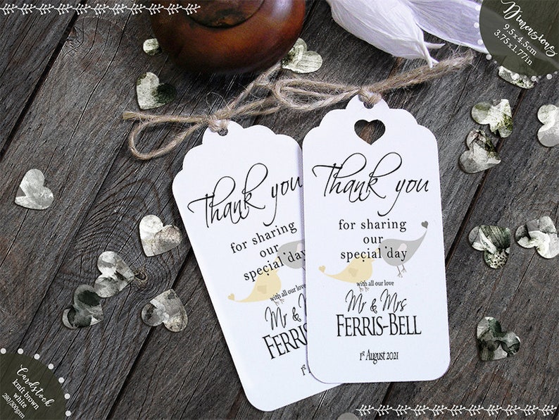 Special Day Personalised Thank You Wedding Favour Gift Tags Thank You for Sharing our Special Day Contemporary Lovebirds White Sm image 1