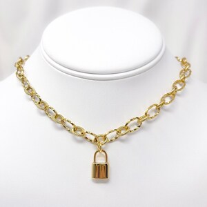 Adjustable resizable 7mm gold plated stainless steel lock & twist cable chain choker/necklace, unisex necklace, gifts for him, gifts for her