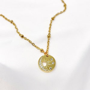 Gold sun moon necklace, gold plated sun and moon circle charm necklace with resizable adjustable gold stainless steel chain, gifts for her